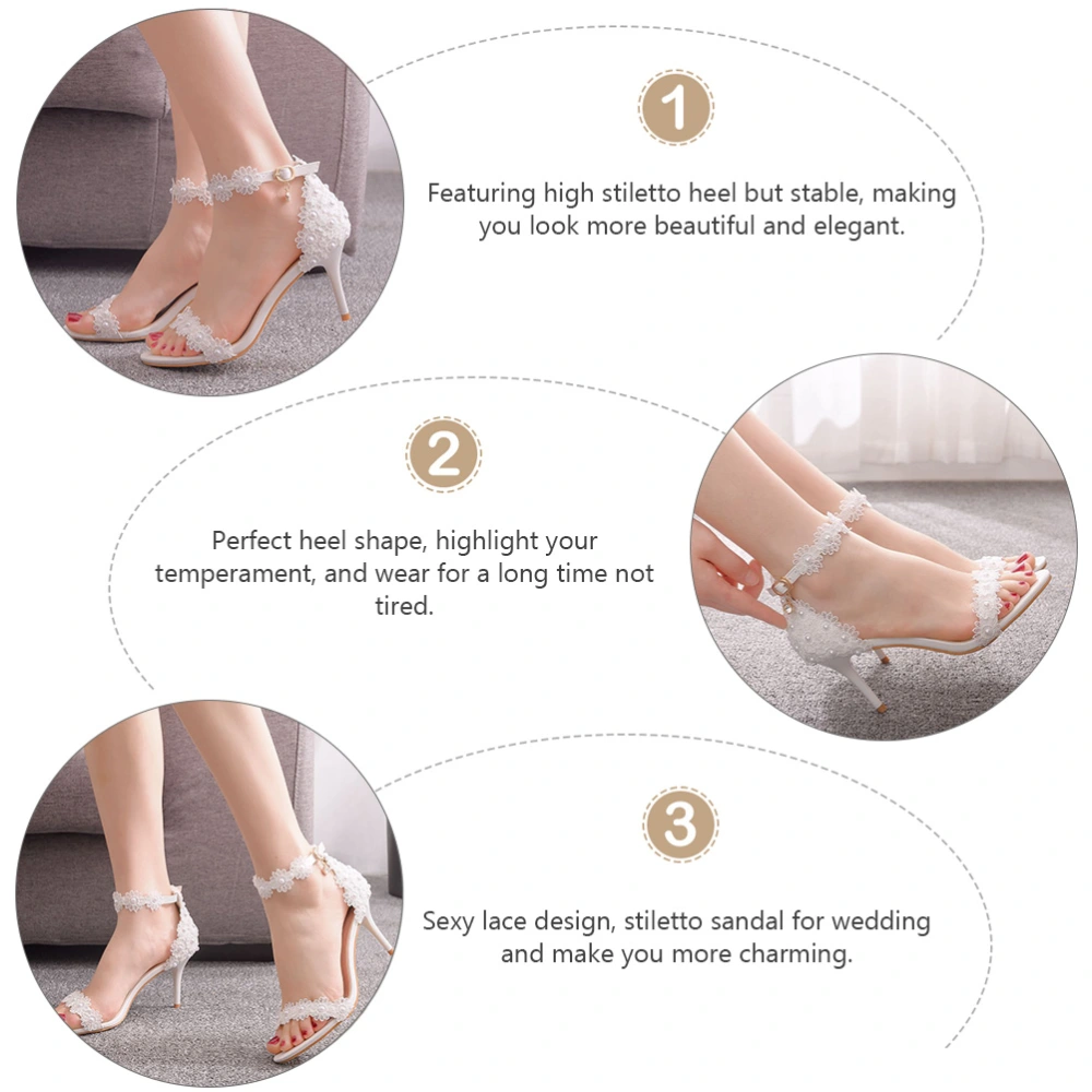 1 Pair Pointy Lace High-heeled Shoes Sexy Bride Wedding High Heels (White)