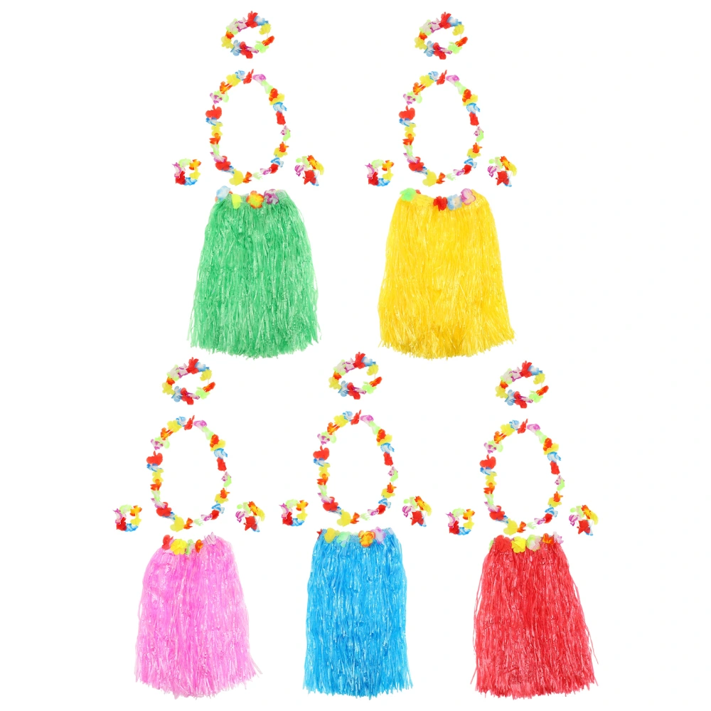 1 set of Hawaiian Beach Vacation Straw Skirt Tropical Hawaiian Props Garland