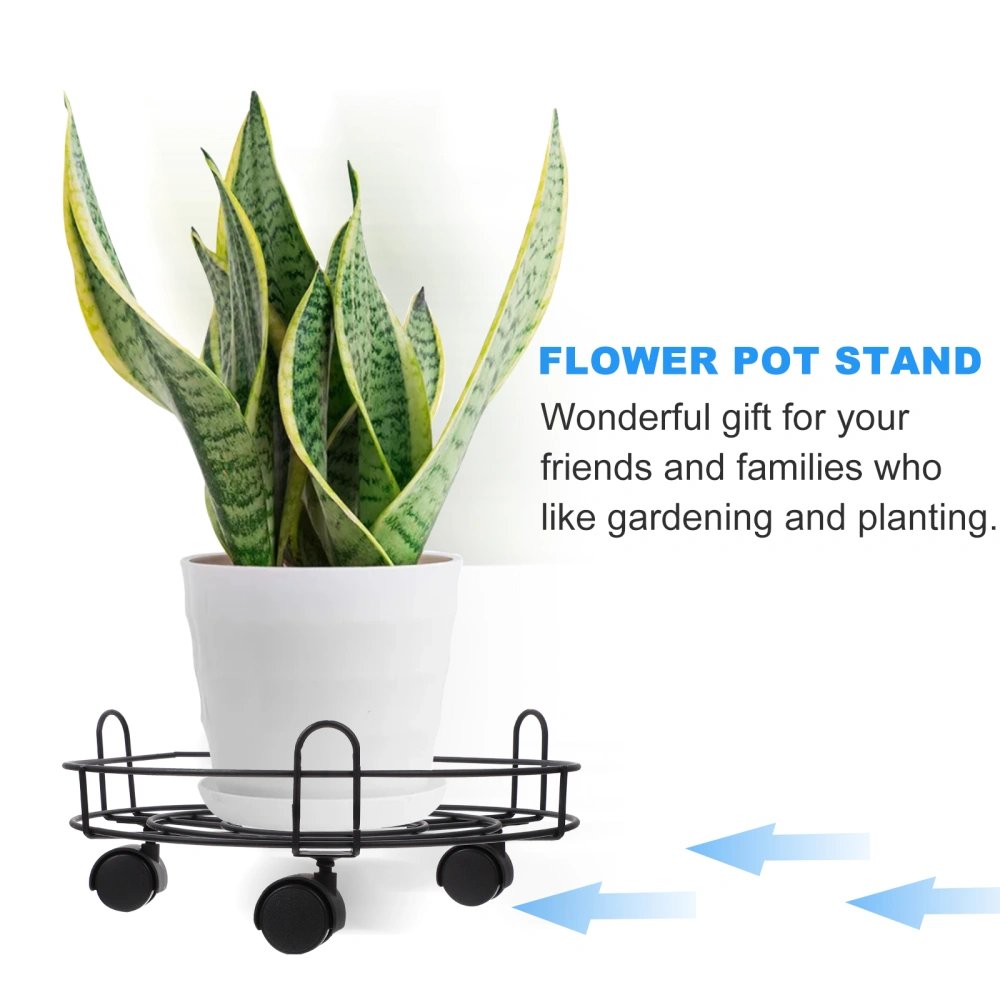 Iron Plant Caddy Round Flower Pot Rack Heavy Duty Potted Plant Stand with Wheels