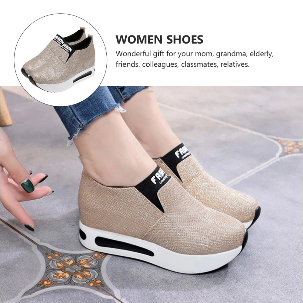 1Pair Comfortable Casual Shoes Women Thick Heel Shoes Non-Skid Casual Footwear