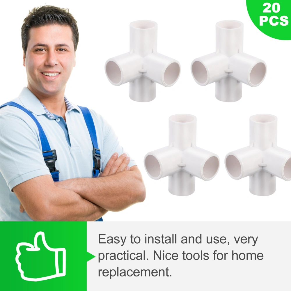 20 Pcs  4 Ways Adapter Pipeline Connectors Water-pipe Joints (White 4 Interface)