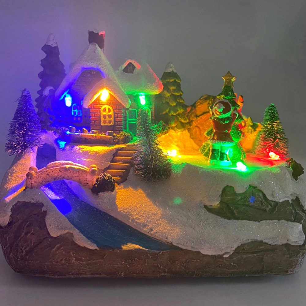 1pc Christmas Music Decor Luminous Small House Adorn Colorful Resin Ornament