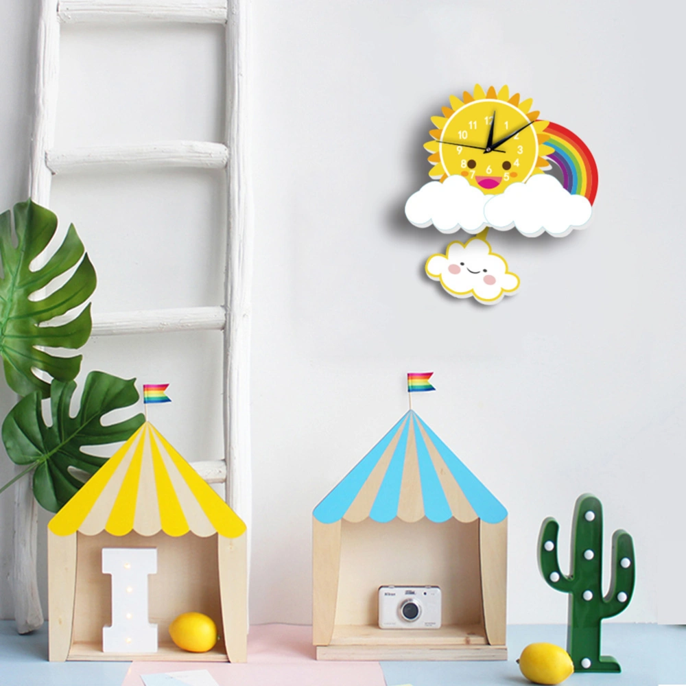 Cartoon Sun Rainbow Decor Wall Clock Creative DIY Swing Wall Clocks for Bedroom Living Room