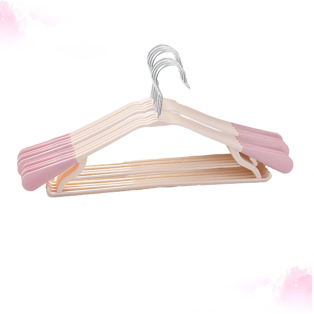 10PCS Trackless Hangers Wide Plastic Hangers Non-Slip Clothes Drying Hangers for Home Coats Trousers (Pink)