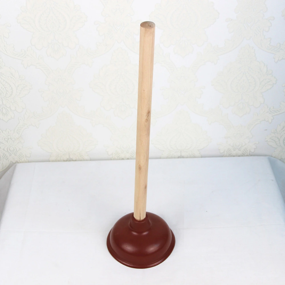 2PCS Household Plumbing Plunger Rubber Wooden Handle Toilet Plunger (Brown)