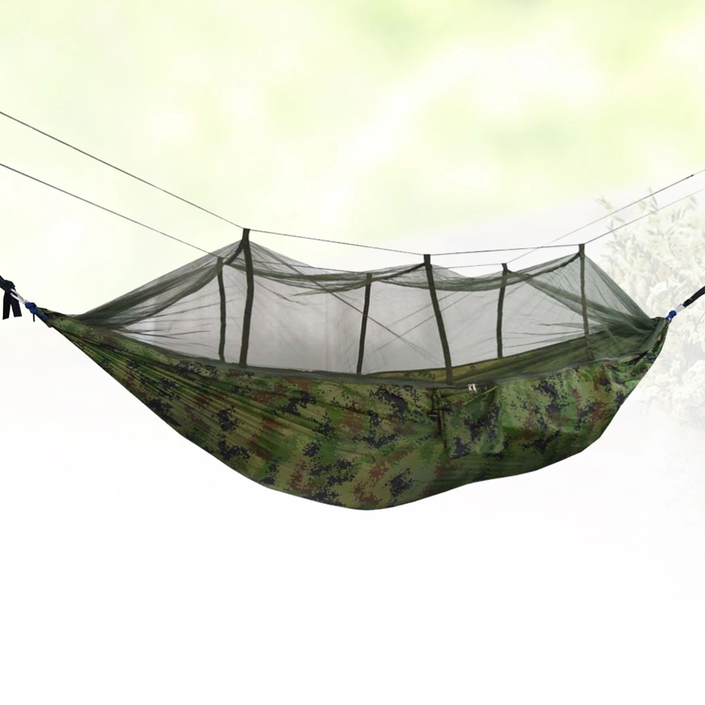 Double Camping Hammock Mosquito Bug Net Hammock Tree Straps Carabiners Easy Assembly Portable Parachute for Survival Travel(Camouflage)