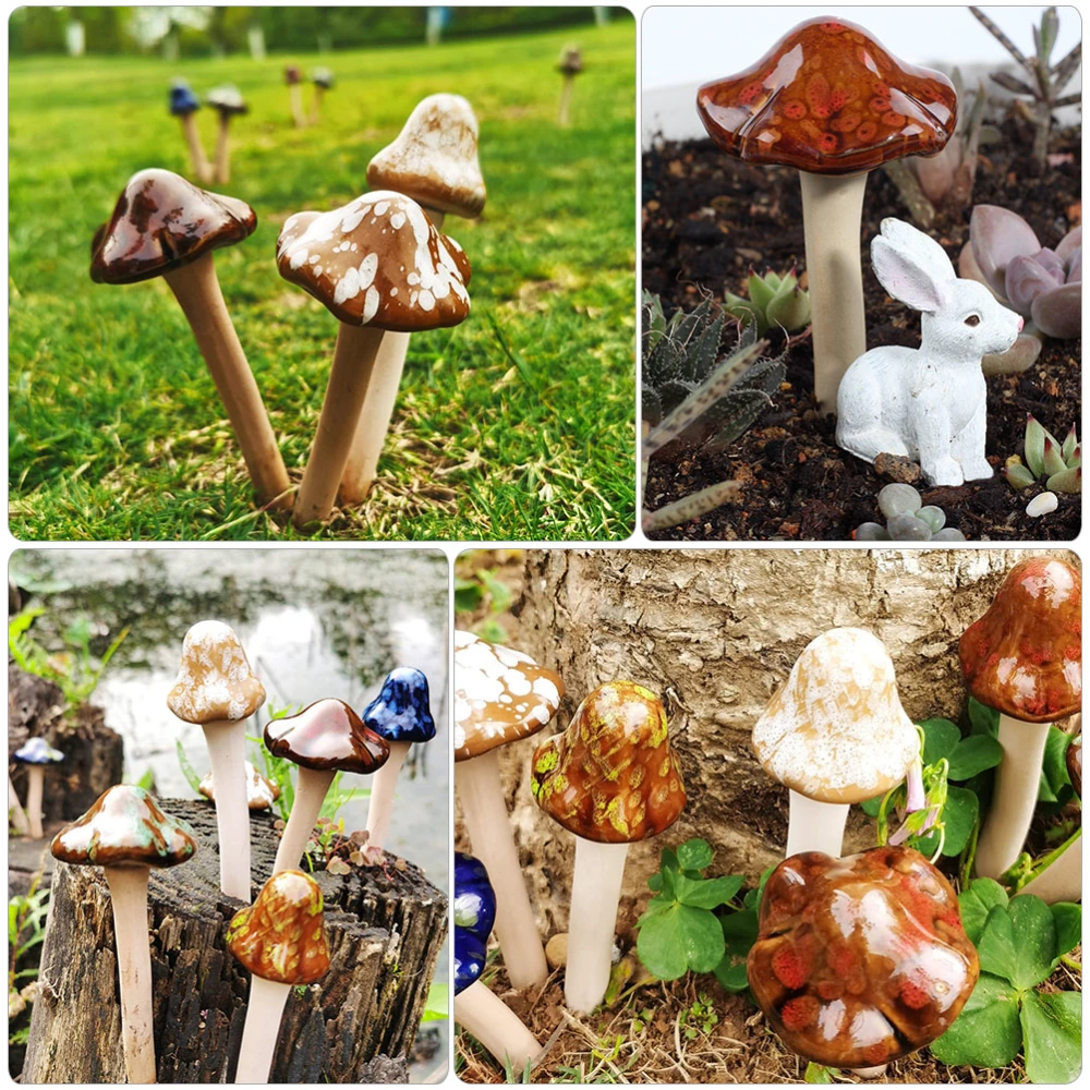 8pcs Garden Mushroom Decor Ceramic Mushroom Stakes Garden Lawn Mushroom Stake