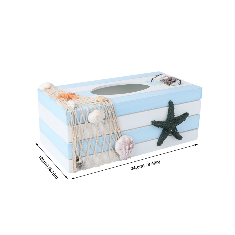 1PC Mediterranean Decorative Tissue Box Wooden Crafts Storage Box Home Desktop Decoration (Striped Star)