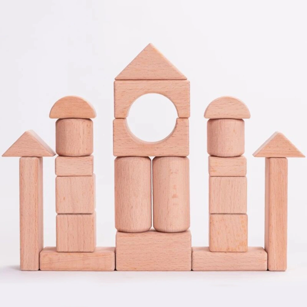 20Pcs Beech Granule Blocks Delicate Geometic Wood Blocks Kids Building Blocks Education Toys (6CM Cylinder)