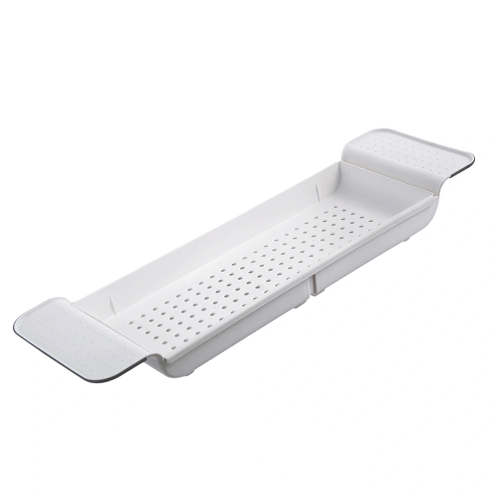 No Drilling Scalable Bathtub Tray Hollow Shower Organizer Storage Rack for Bathroom Toilet (White)