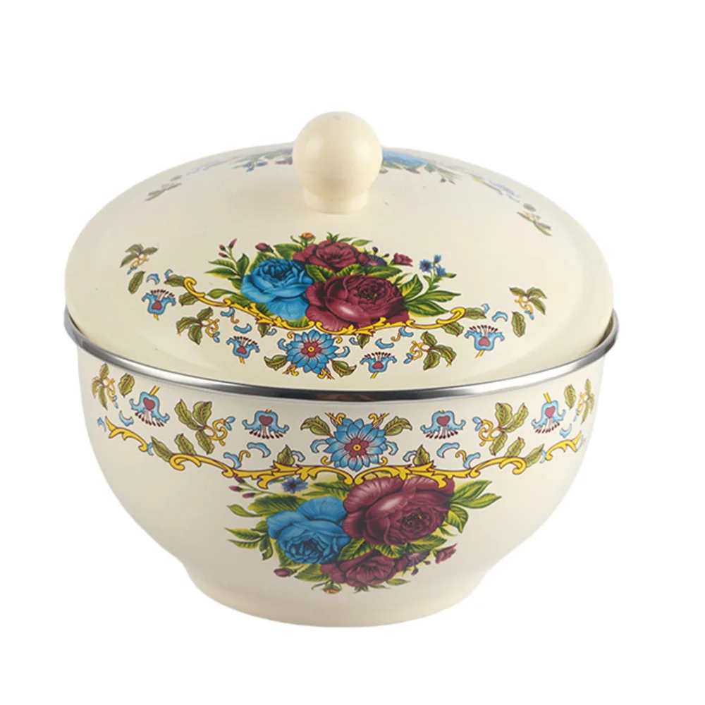 Enamel Rice Bowl Vintage Food Bowl Household Soup Bowl Storage Bowl (Random Color)