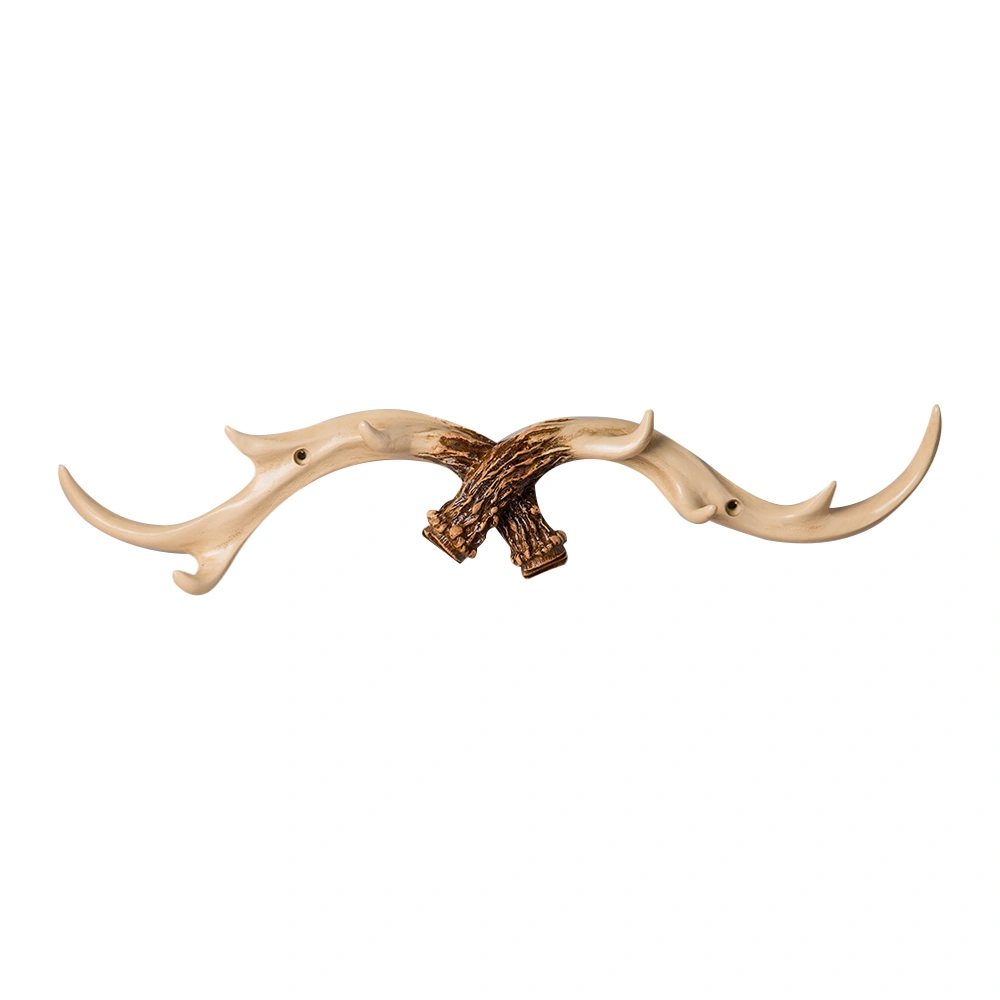 1pc Artistic Resin Hook 3D Antlers Wall Mount Decoration Buckhorn Wall Sculpture Statue Craft (White)