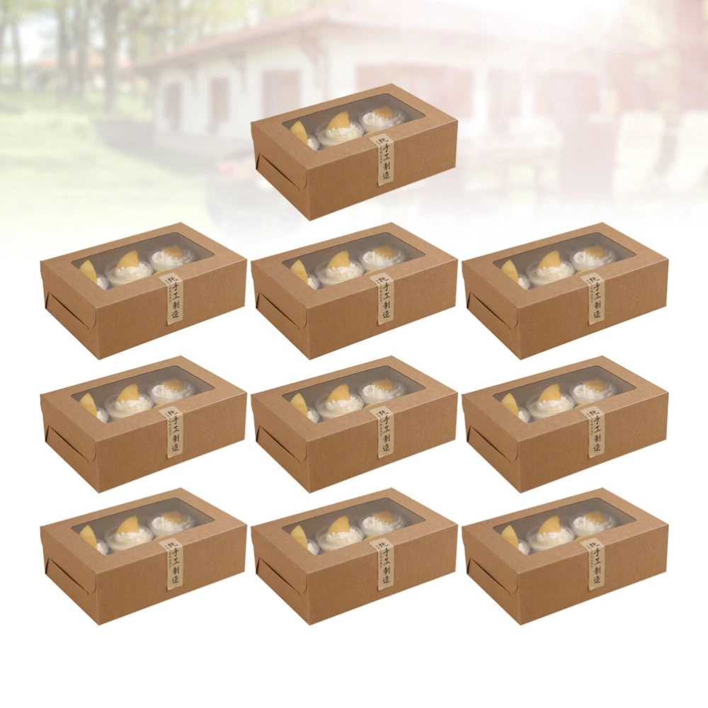 10pcs Kraft Paper Packing Boxes Cupcake Containers Eco-Friendly Baking Muffin Boxes Small Inserts Cake Holder Cookie Gift Boxes Party Favors for Home Dessert Shop(6 Cavity)