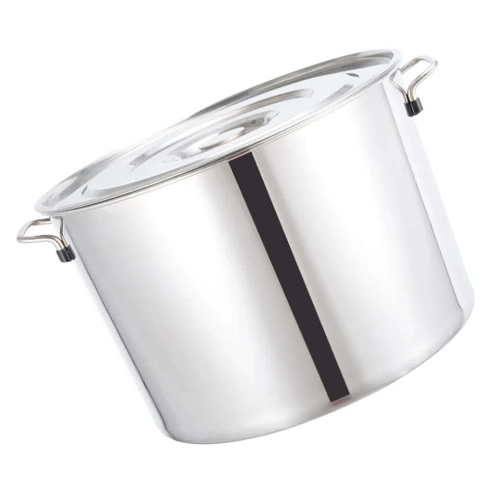 1Pc Stainless Steel Soup Pot Thick Water Bucket Rice Porridge Bucket with Lid