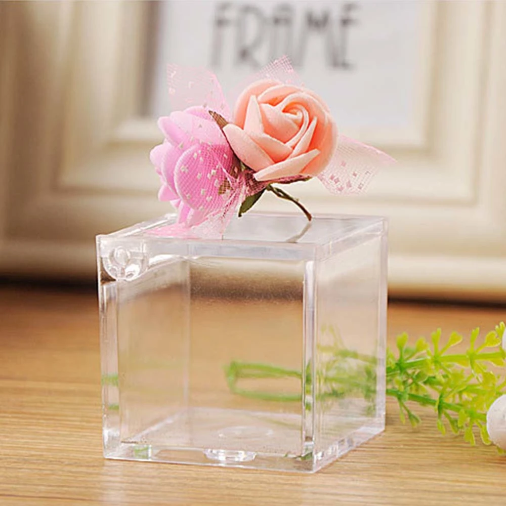 12 Pcs Christmas Gift Transparent Plastic Candy Box Candy Packaging Case Party Favors for Xmas Silent Night New Year 6x6cm