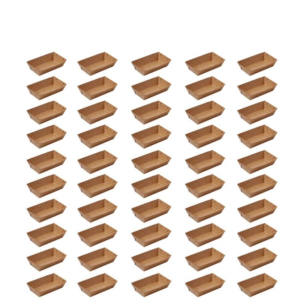 50PCS Disposable Paper Food Serving Tray Kraft Paper Coating Boat Shape Snack Open Box French Fries Chicken Box