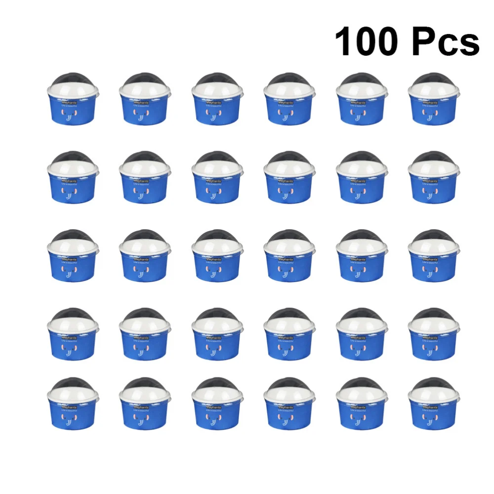 100pcs 85/200ml Disposable Ice Cream Paper Cup Ball Cup with Half Ball Cover Dessert Cake Cup Bowl (Blue)