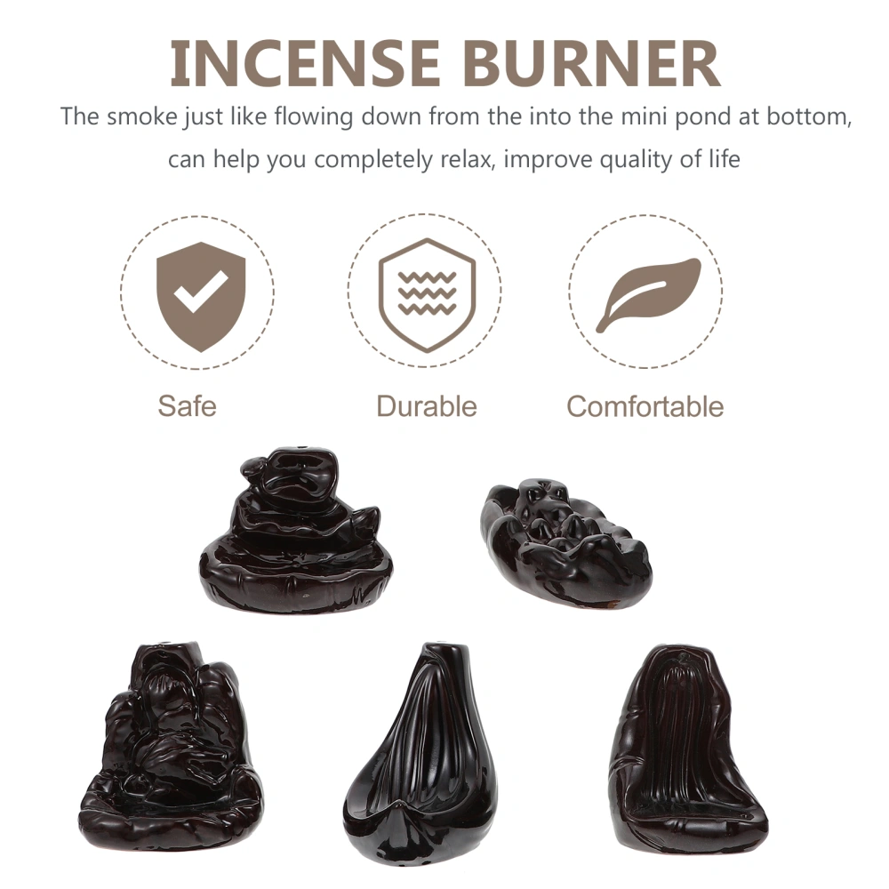 5 Pcs Ceramic Incense Burner Backflow Antique Insert Incense Stick Holder Aroma Therapy Figurine Home Decorations (Mixed Style)