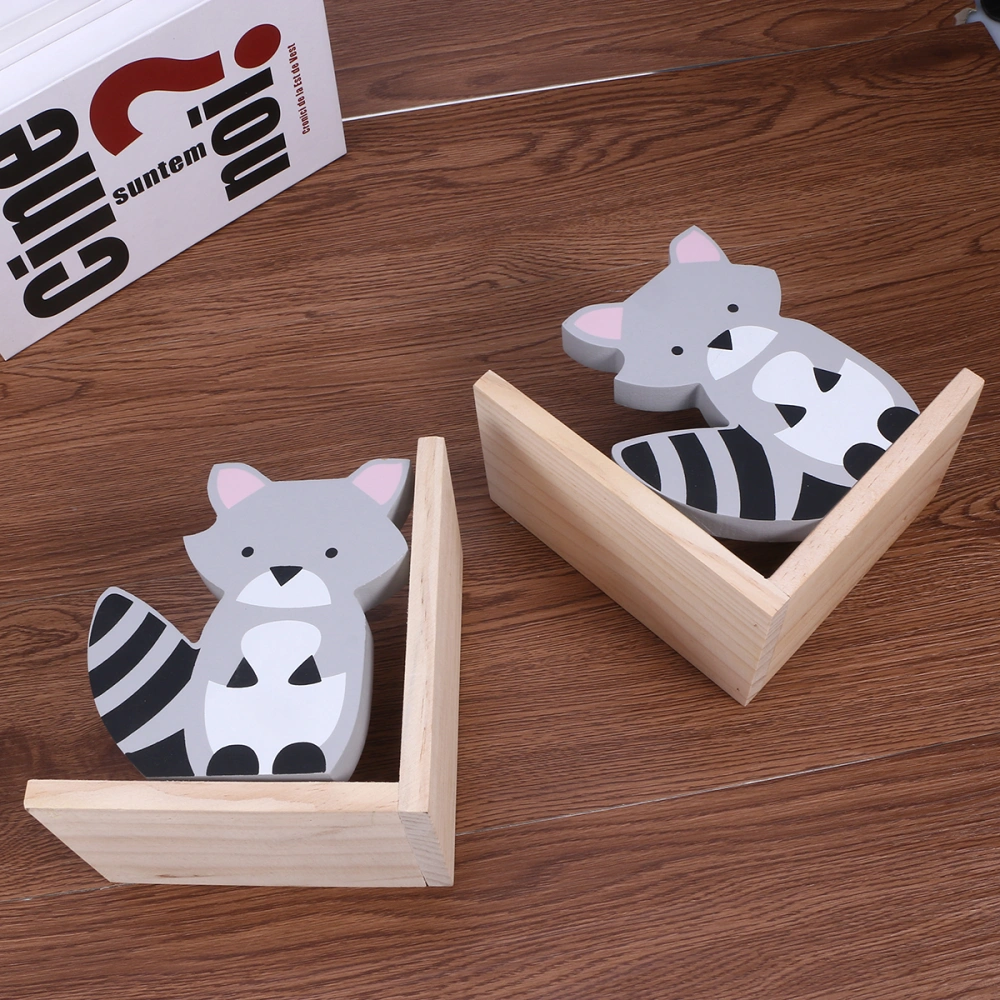 Creative Bamboo Bookends Wooden Book Block Book Organizer Book Frame Book Storage Rack Book Stand Book Folder School Office Supply - Raccoon (Grey)