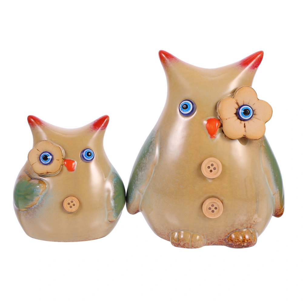 2pcs Lovely Ceramic Owl Ornaments Pretty Owl Statues Practical Desktop Statues