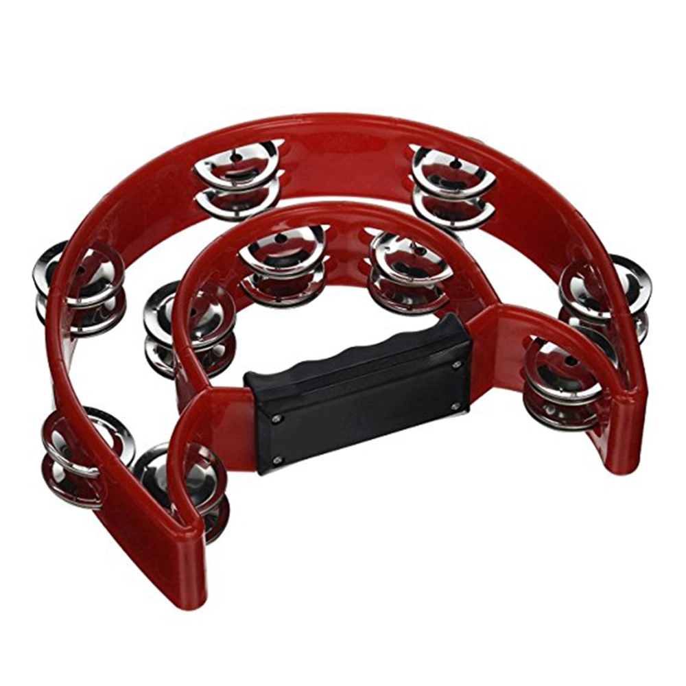 2pcs Double Row Tambourine Half Moon Metal Musical Jingles Tambourine Hand Held Rattle for Bar Party (Red)