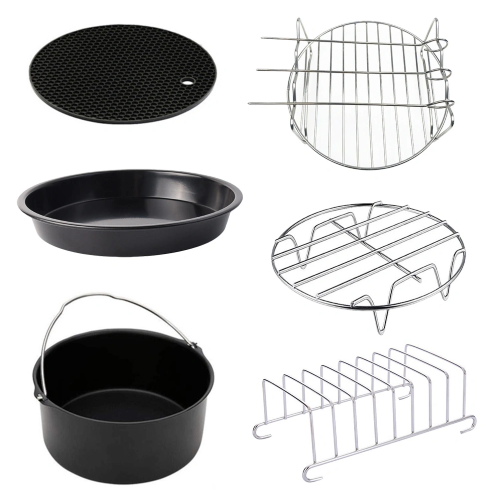 6pcs 6 Inch Air Fryer Accessories Frying Baking Pan Rack Pizza Tray Pot Set