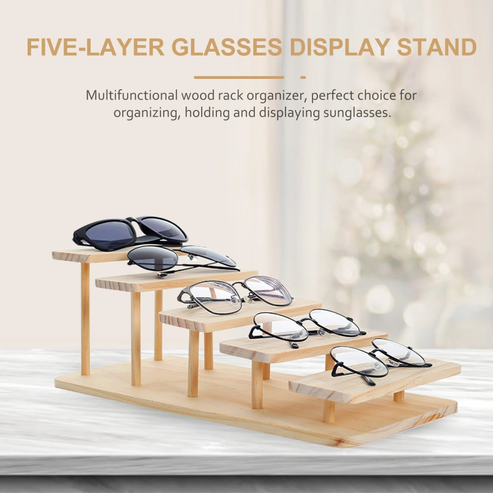 1pc Solid Wood Sunglasses Rack 5 Layer Display Rack Shopwindow Decoration