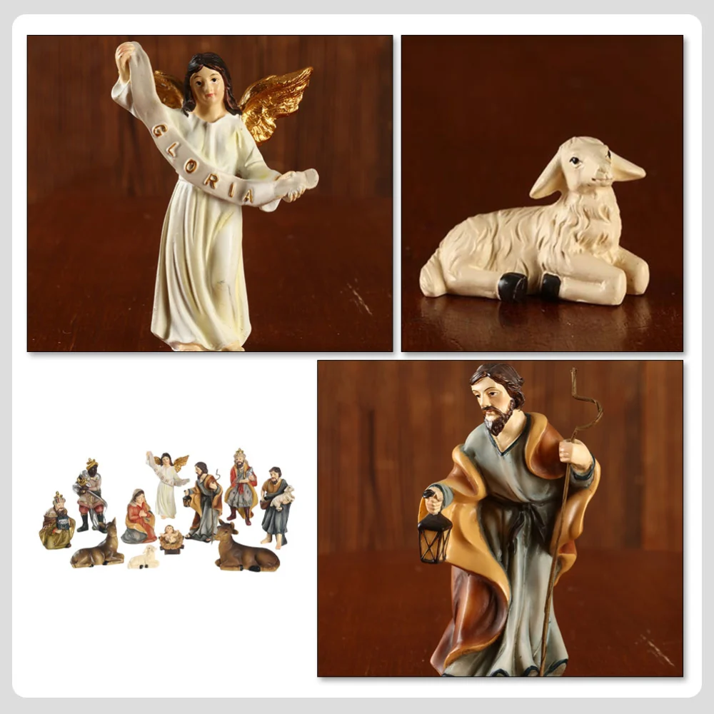 1 Set of Jesus Nativity Ornaments Christian Church Decorations Animal Statues Decors