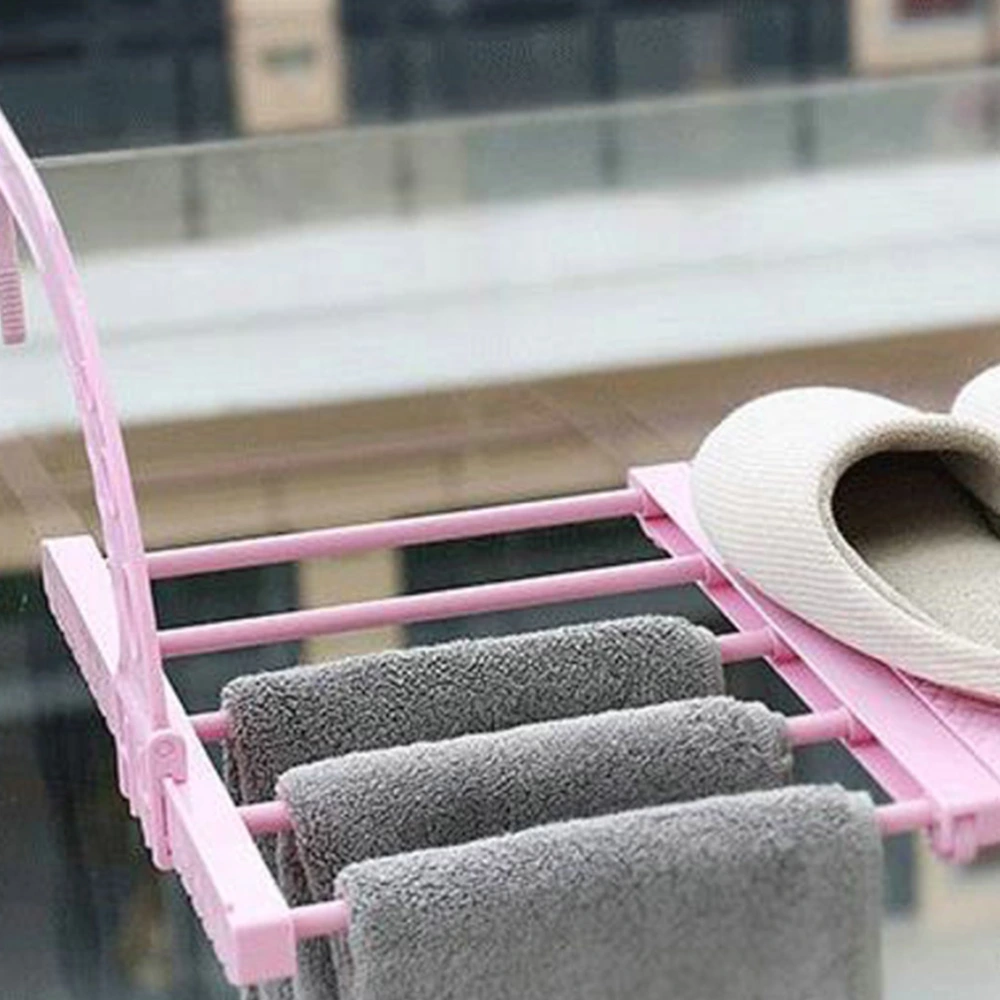 Balcony Drying Shoe Rack Foldable Window Clothes Drying Rack Laundry Clothes Dryer Portable Indoor Towel Storage Rack - 38-55cm (Pink)