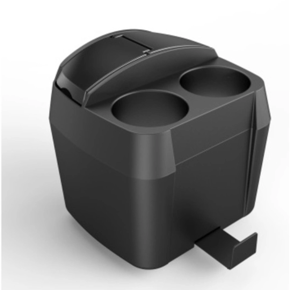 Multifunction Car Trash Bin with Cup Holder Storage Box Large Capacity Waste Container (Black)