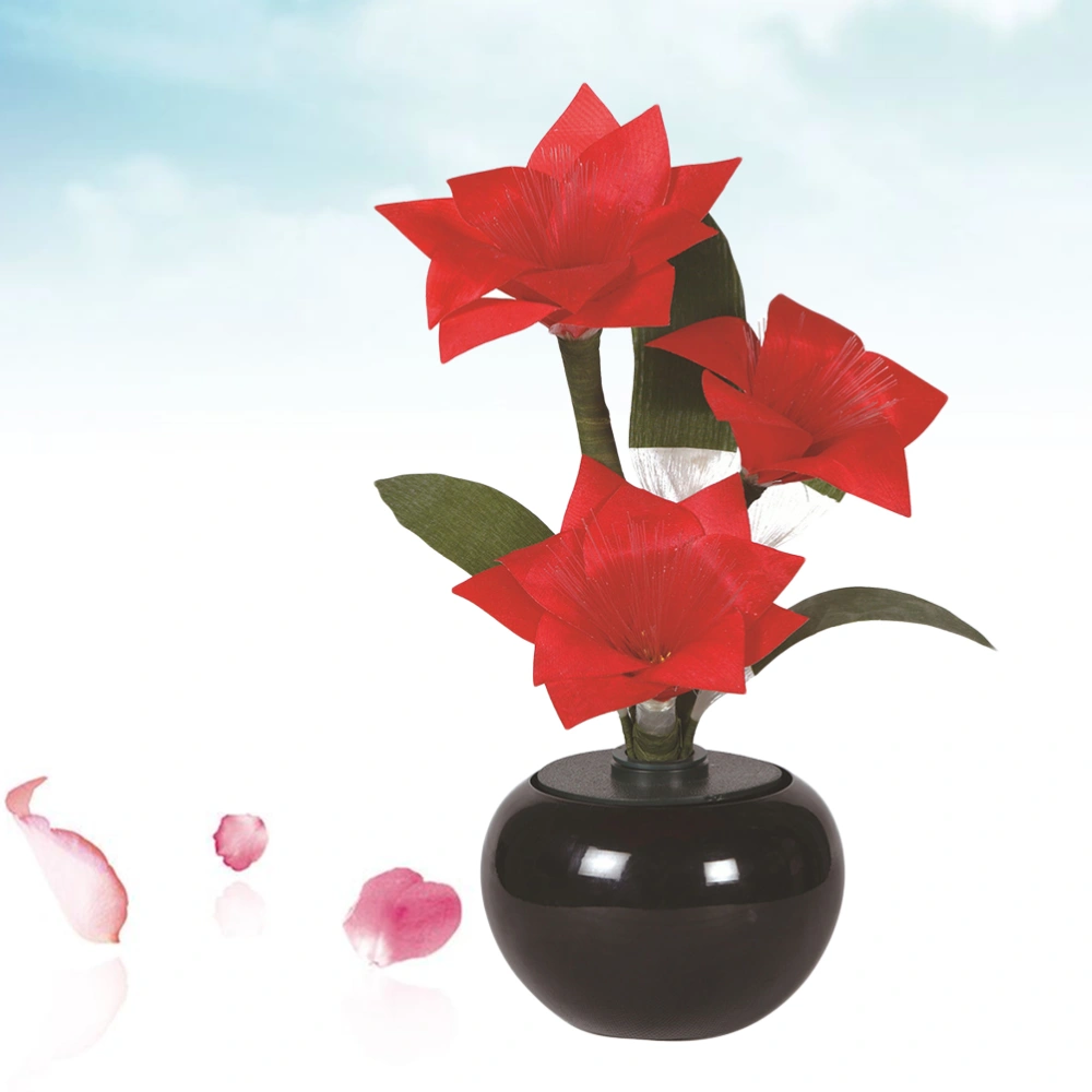 Colorful Fiber Optic Flower Home Decorative Simulation Flower Pot Lamp Lights Color Gradient Flower Bouquet - US Plug (Red)