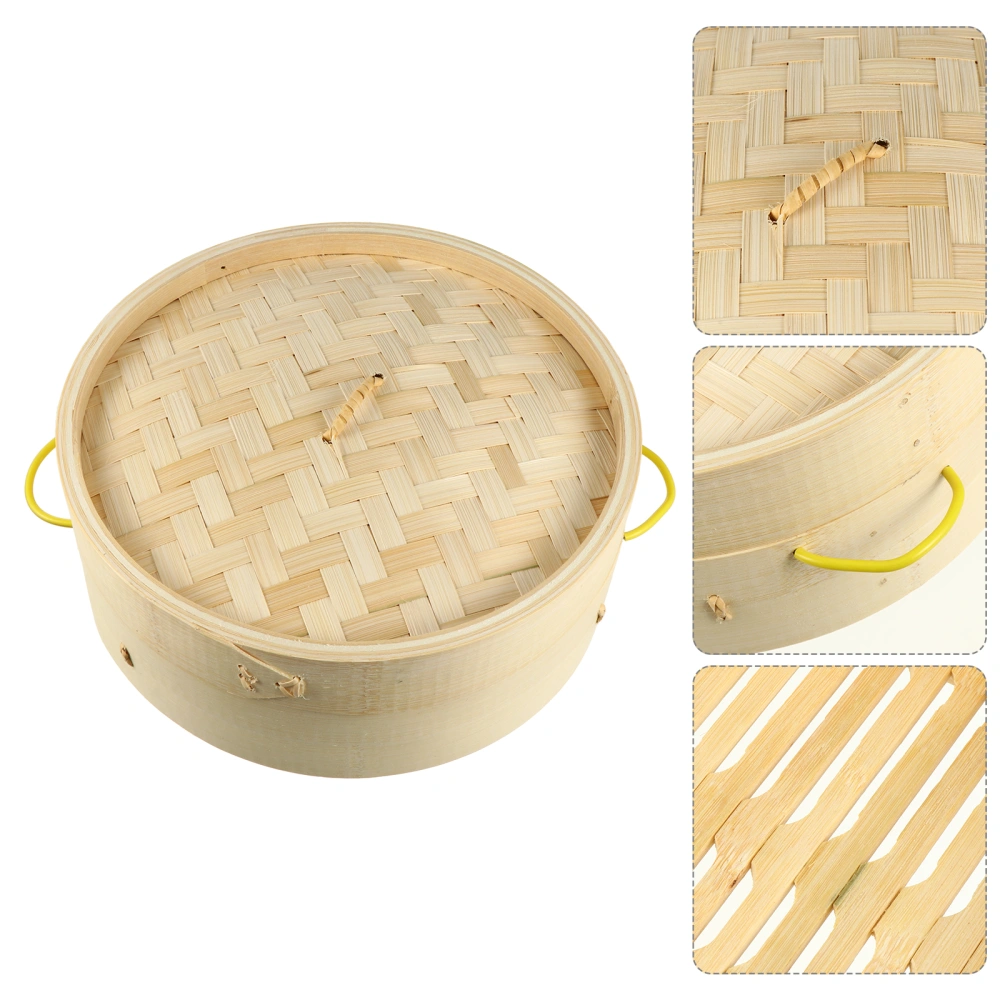 2pcs Handmade Bamboo Steamer Kitchen Food Steamer with Lid Cooking Tool (25.5CM)