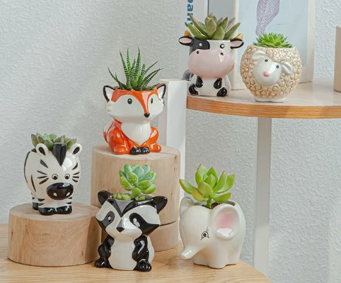 6Pcs Small Ceramic Succulent Pots Adorable Animal Shaped Flowerpots Cartoon Animal Succulent Pots