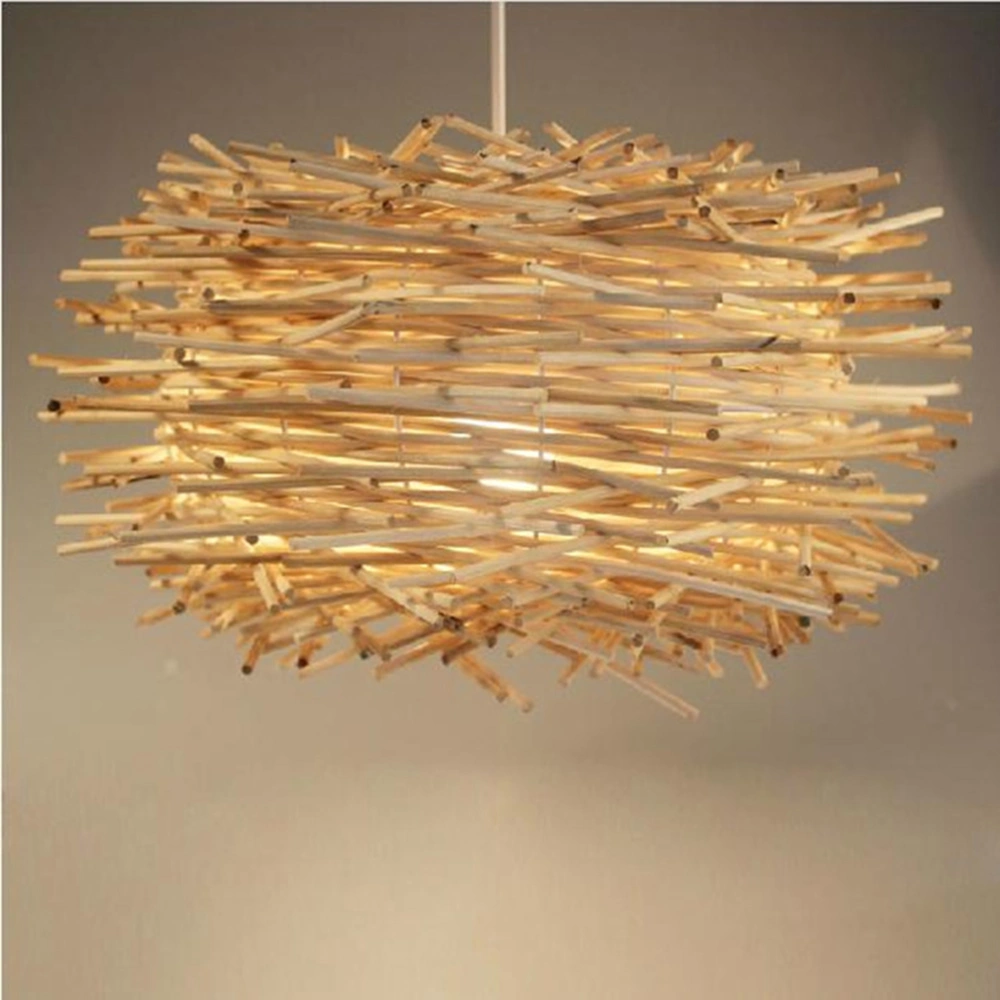 Pastoral Style Bird's Nest Chandelier Rattan Weaving Bird's Nest Lamp 110V-220V E27 Lamp Head Restaurant Bar Ceiling Lamp Hanging Lamp (30cm)