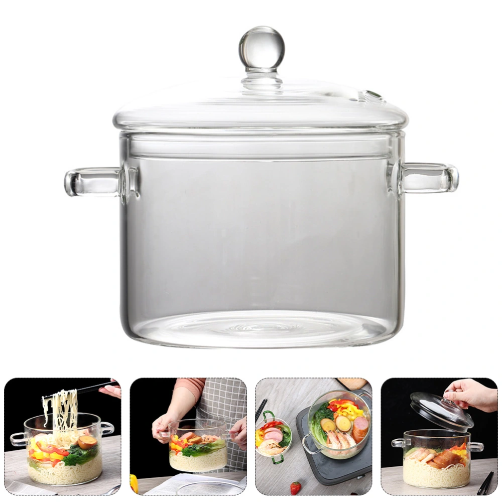 Clear Glass Noodles Bowl with Lid High Temperature Glass Porridge Pot (1350ML)