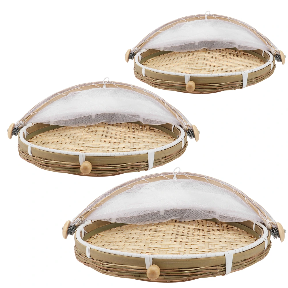 3Pcs Bamboo Woven Storage Basket Home Dustpan Basket Food Storage Holder Khaki