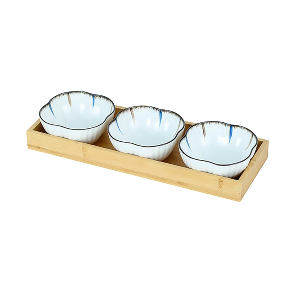 1 Set of Japanese Style Snack Small Plate Ceramic Small Plate with Wooden Tray