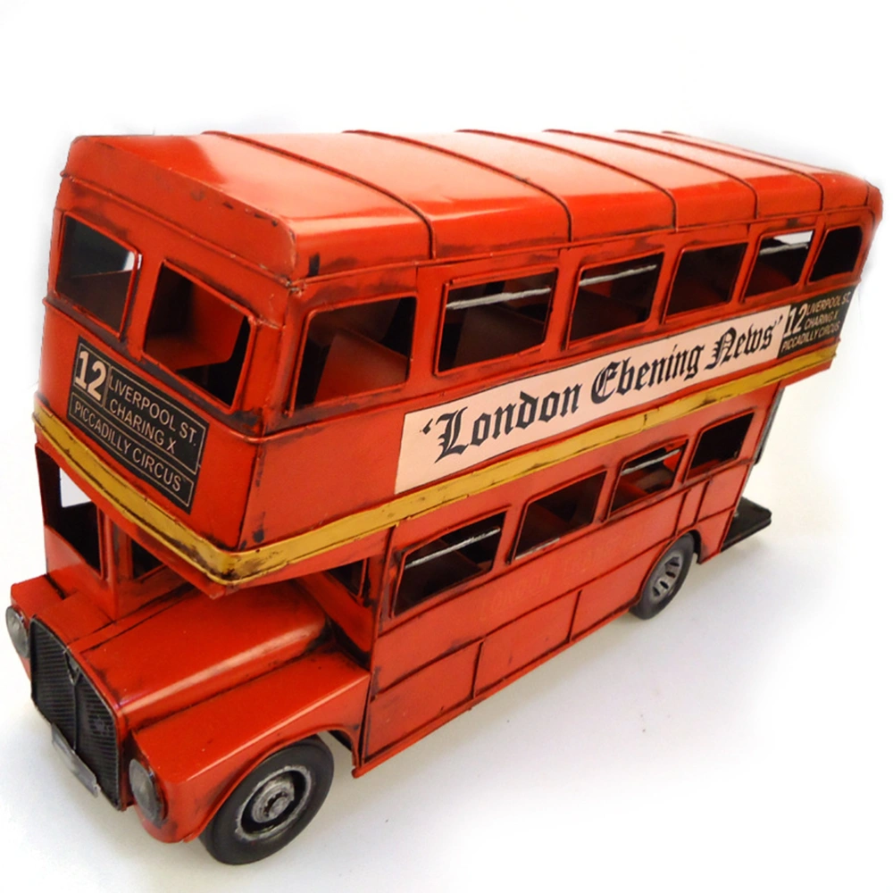 Red London Double-decker Bus Model Bus Craft Iron Art Craft Creative Exquisite for Home Decor (Red)