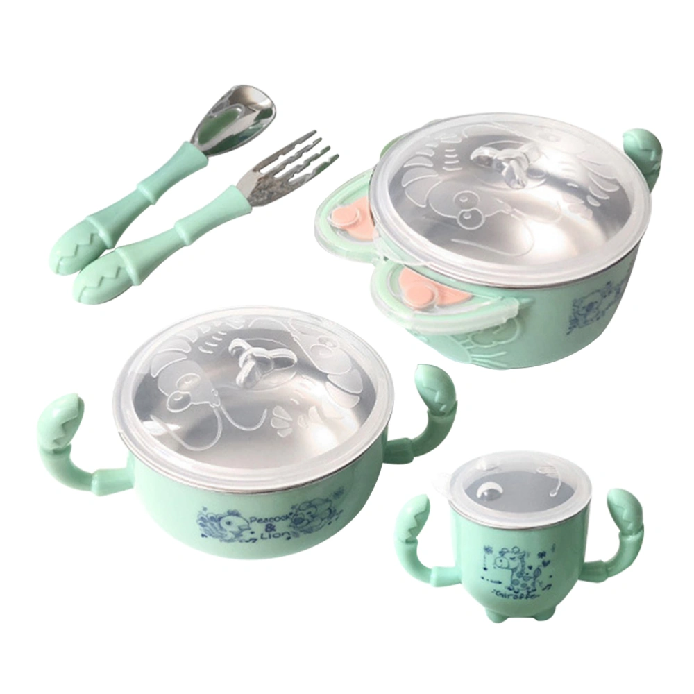 5pcs Educational Stainless Steel Tableware Suction Cup Water Injection Insulation Bowl Set for Children Kids