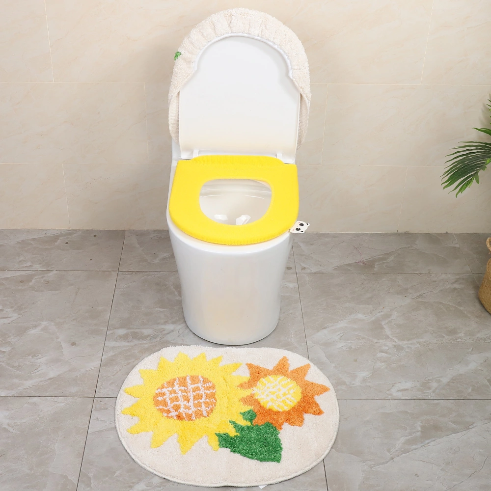 1 Set Plush Sunflower Toilet Floor Mat Toilet Seat Cover Bathroom Non-slip Mat