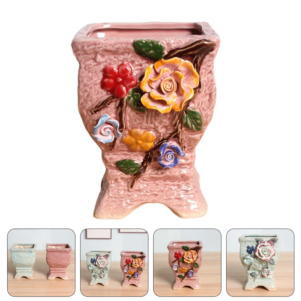 Ceramic Craft Flowerpot Creative Square Flowerpot Home Plant Container Ornament