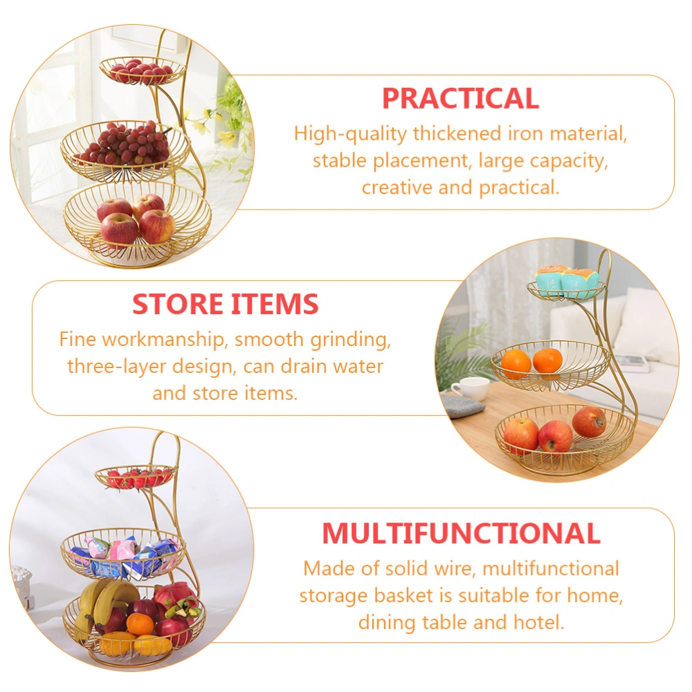 1Pc Iron Living Room Fruit Basket 3-Tier Exquisite Fruit Storage Basket