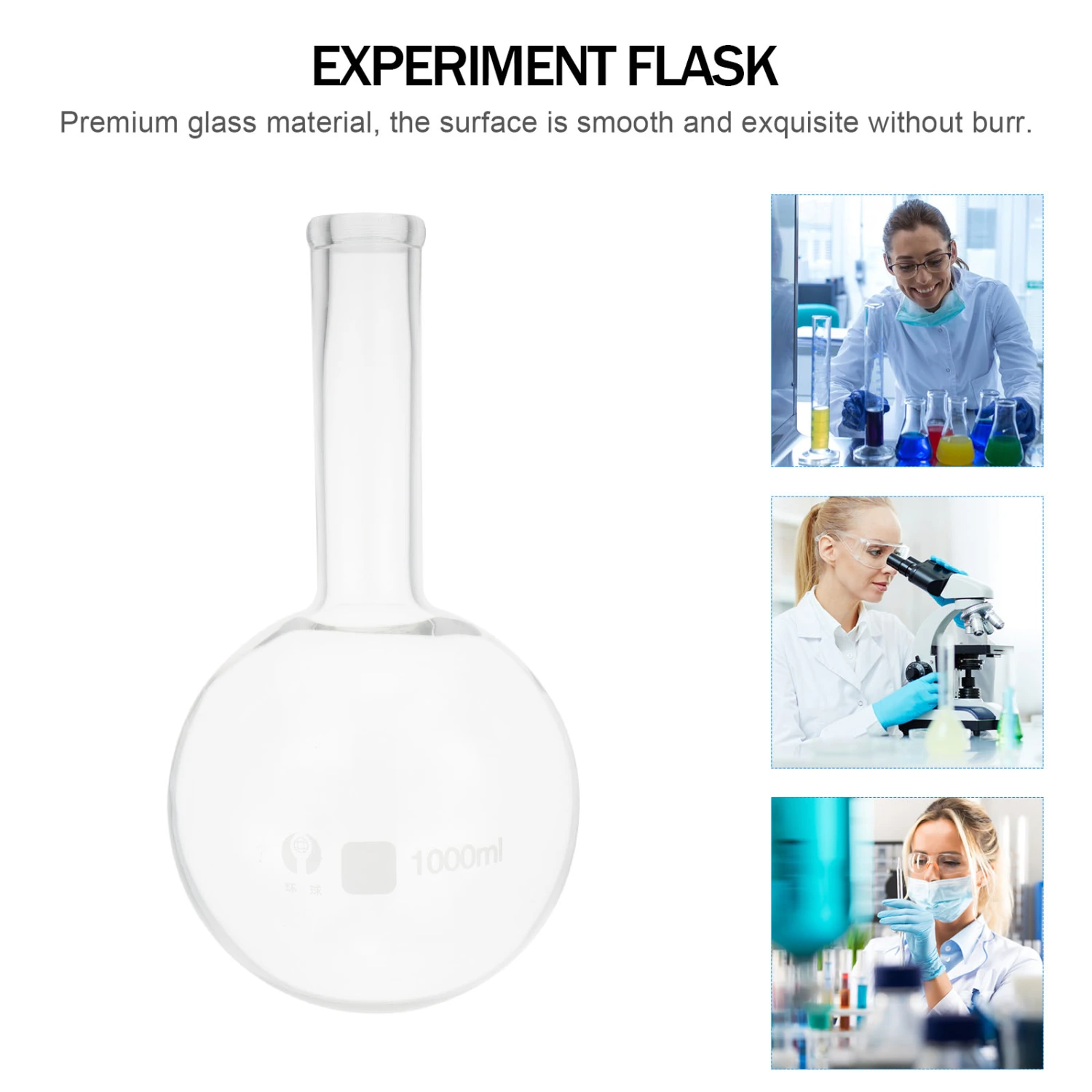 1pc Laboratory Flask Flat Bottom Boiling Flask Transparent Science Flask 1000ML