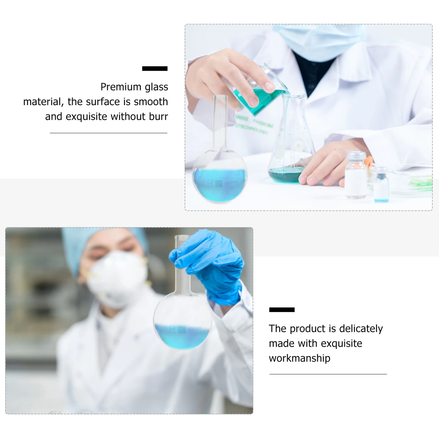 1pc Laboratory Flask Flat Bottom Boiling Flask Transparent Science Flask 1000ML
