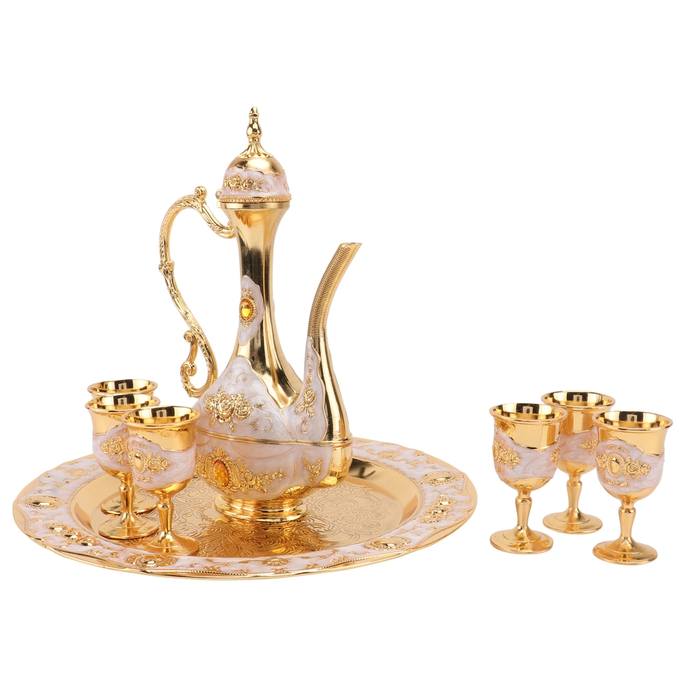 1 Set of Decorative Wine Cups Wine Pot with Tray Wedding Adornment Gifts Golden