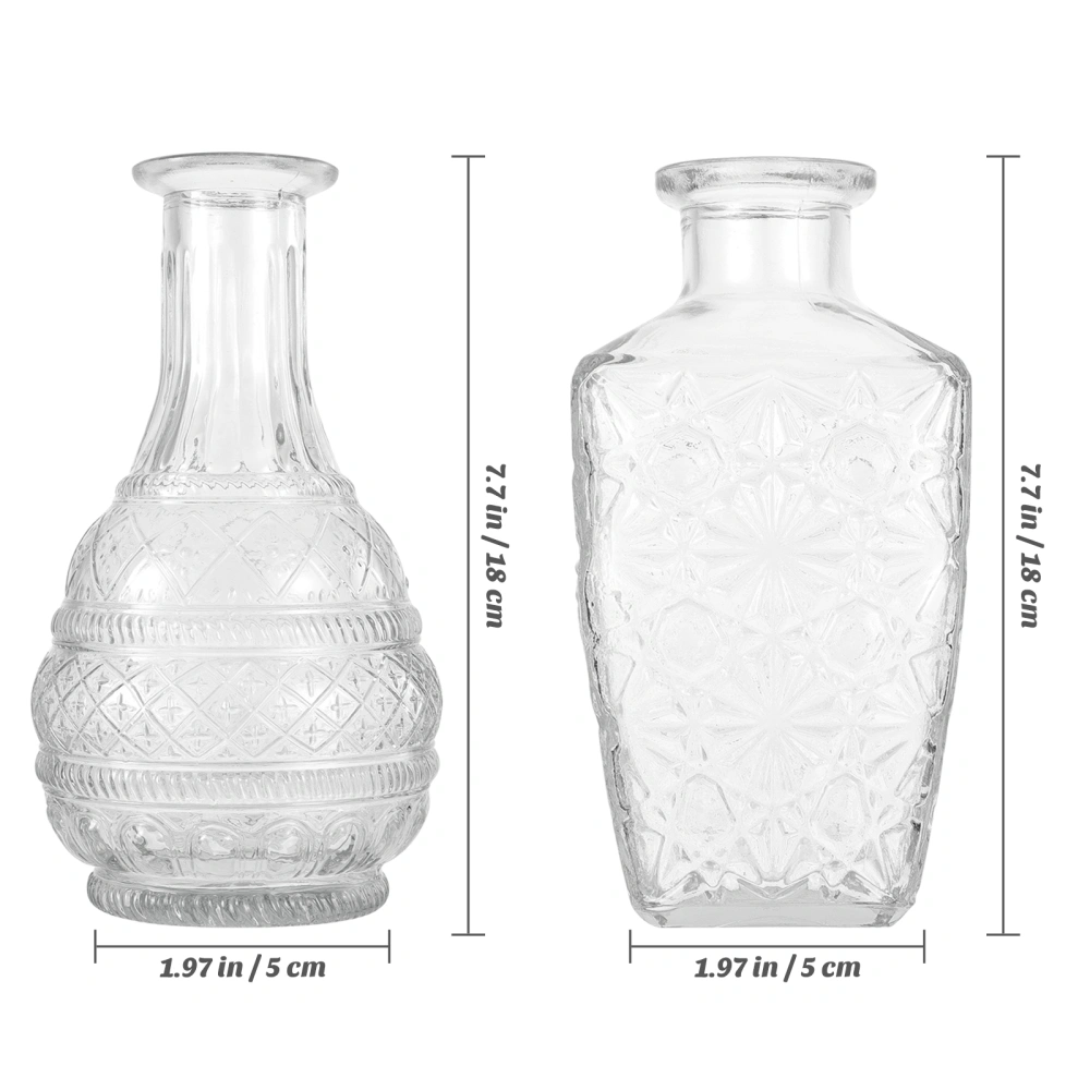 2 Pcs Retro Style Glass Flower Vases Transparent Flower Vase for Home Decoration