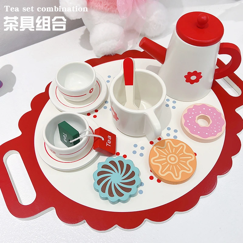 1 Set of Kids Educational Tea Set Children Wooden Tea Set Wooden Toys Toddler Tea Ware Set