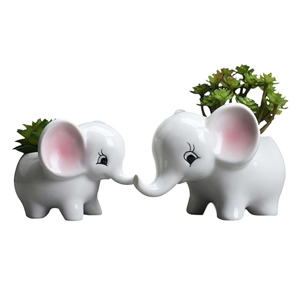 2PCS Ceramic Elephant Tabletop Decoration Outdoor Gardening Meaty Flower Pot Loving Elephant Figurine for Bedroom Statues Romantic Anniversary without Plants (Colorful Large Elephant and Baby Elephant)