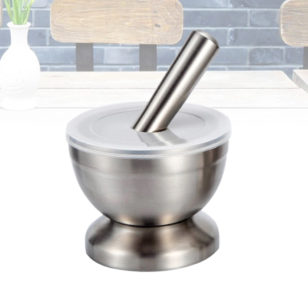 304 Stainless Steel Cup Garlic Pounder Medicine Pounding Tank Pressure Garlic Mashed Garlic Masher Grinder Mortar Daosuan Device with Lid Size L