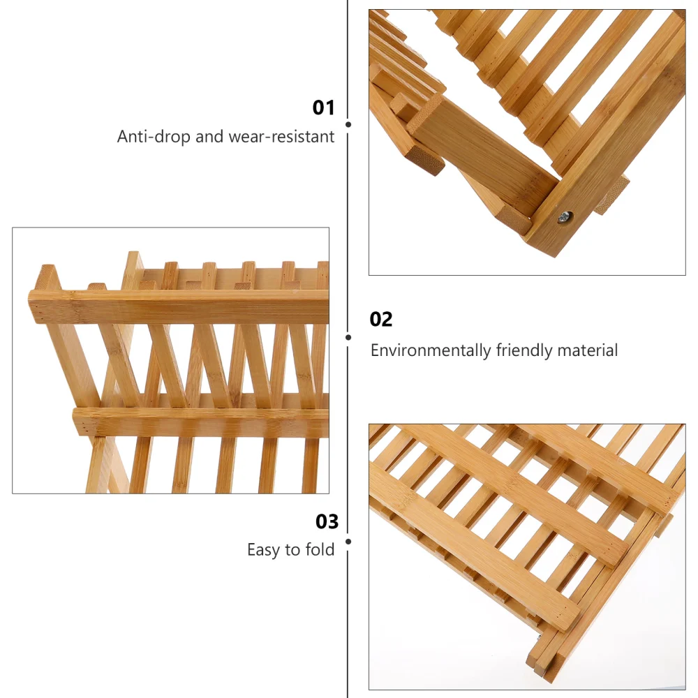 1pc Foldable Dish Storage Shelf Durable Wood Drain Rack for Outdoor Camping